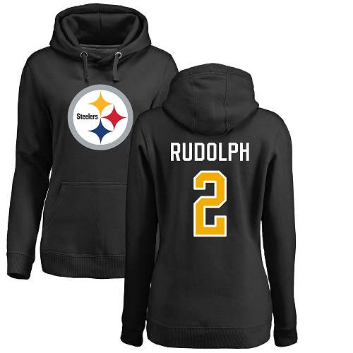 Women Pittsburgh Steelers Football #2 Black Mason Rudolph Name and Number Logo Pullover NFL Hoodie Sweatshirts->women nfl jersey->Women Jersey